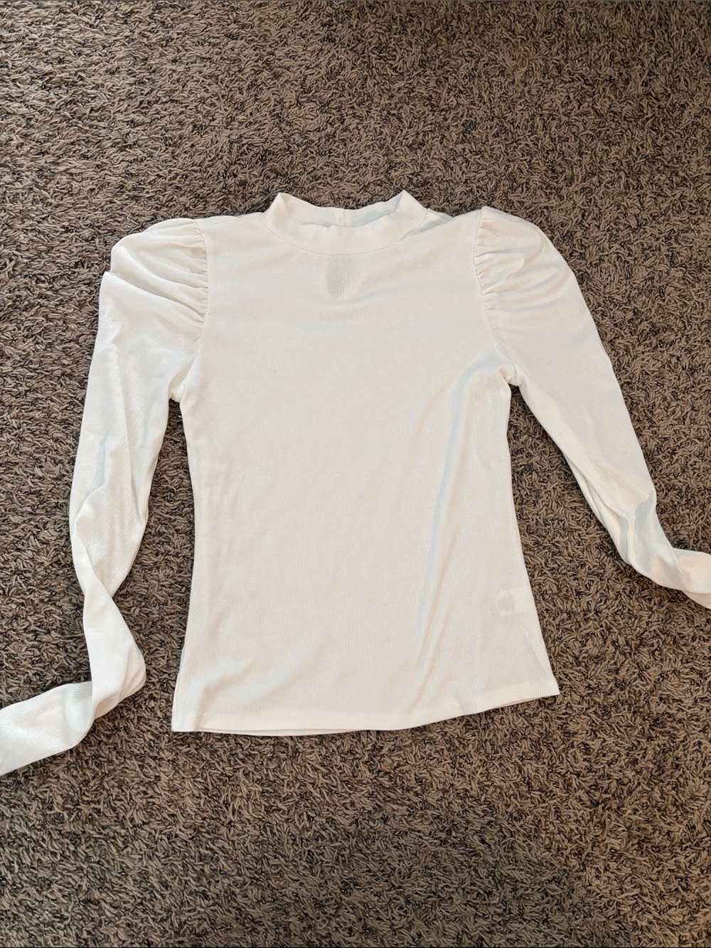 HYFVE Cream Mock Neck Long Sleeve Top with Puff Shoulders